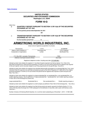 Thumbnail Armstrong World Industries
 10-Q Quarterly Report FY 