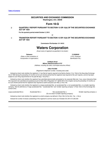Thumbnail Waters Corporation 10-Q Quarterly Report FY2010 