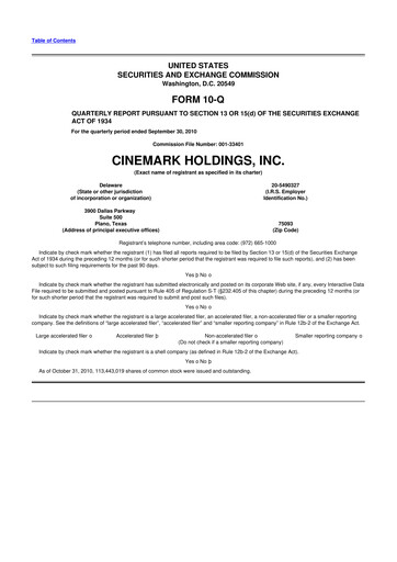 Thumbnail Cinemark Theatres
 10-Q Quarterly Report FY 
