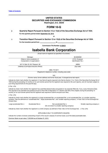 Thumbnail Isabella Bank Corporation 10-Q Quarterly Report FY 