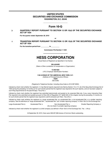 Thumbnail Hess 10-Q Quarterly Report FY2010 