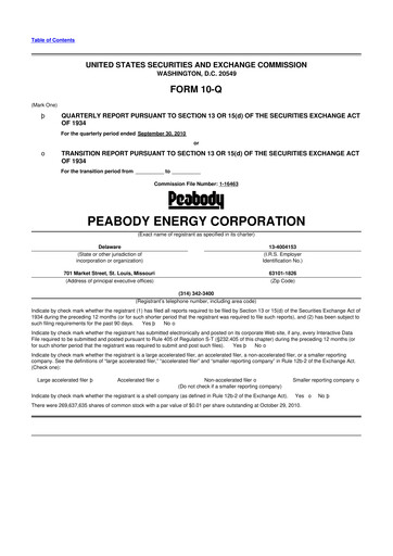 Miniature Peabody Energy
 10-Q Rapport trimestriel 2010 