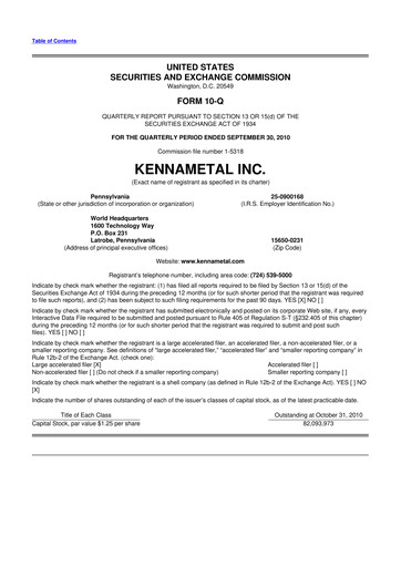 Miniature Kennametal 10-Q Rapport trimestriel 2011 