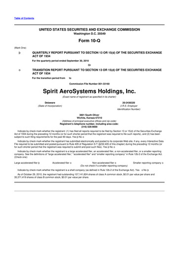 Thumbnail Spirit AeroSystems 10-Q Quarterly Report FY2010 