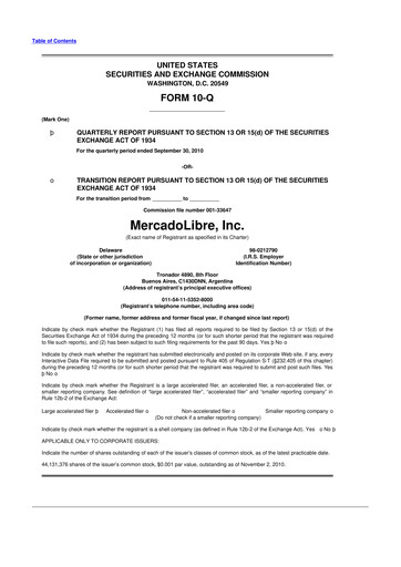 Vorschaubild MercadoLibre 10-Q Quartalsbericht 2010 