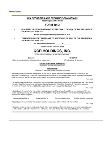 Miniature QCR Holdings
 10-Q Rapport trimestriel  