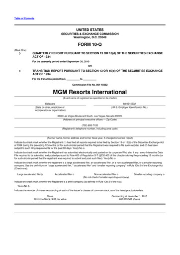 Thumbnail MGM Resorts

 10-Q Quarterly Report FY2010 