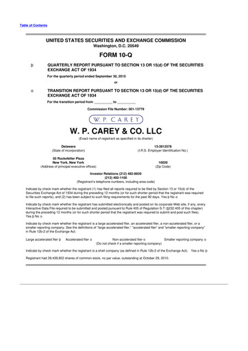 Thumbnail W. P. Carey 10-Q Quarterly Report FY2010 