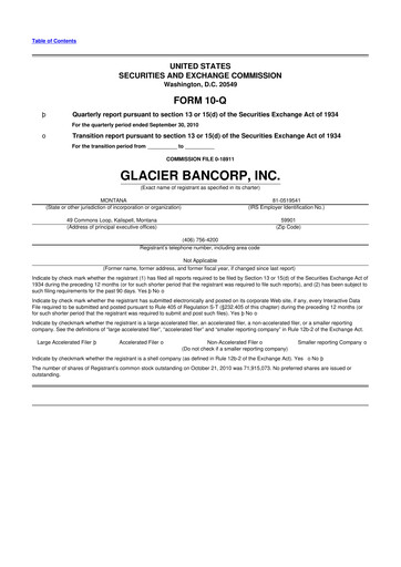 Miniature Glacier Bancorp
 10-Q Rapport trimestriel 2010 