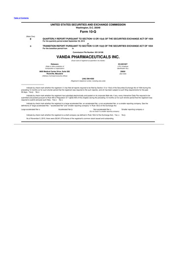 Thumbnail Vanda Pharmaceuticals 10-Q Quarterly Report FY 