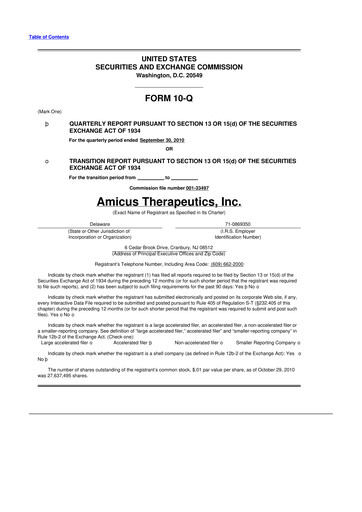 Thumbnail Amicus Therapeutics
 10-Q Quarterly Report FY 