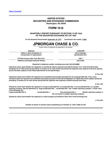 Vorschaubild JPMorgan Chase 10-Q Quartalsbericht 2010 