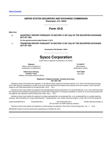 Thumbnail Sysco 10-Q Quarterly Report FY2011 