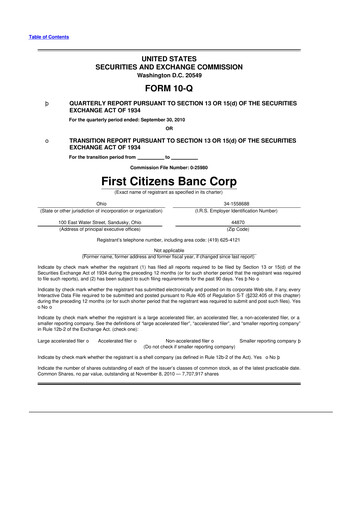 Thumbnail Civista Bancshares
 10-Q Quarterly Report FY 