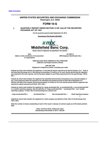 Thumbnail Middlefield Banc
 10-Q Quarterly Report FY 