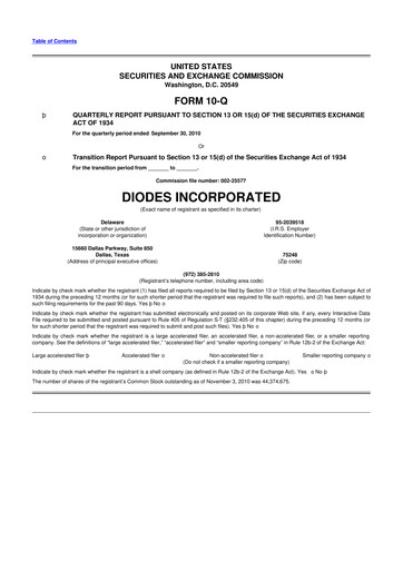 Miniature Diodes Incorporated 10-Q Rapport trimestriel 2010 