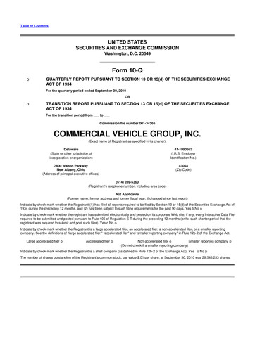 Miniature Commercial Vehicle Group (CVG) 10-Q Rapport trimestriel  