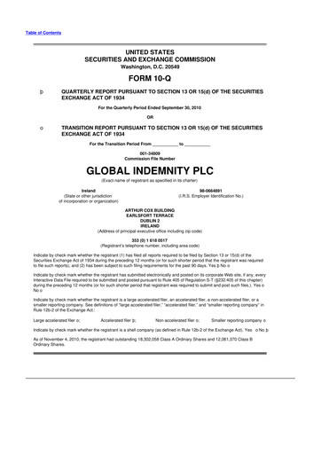 Thumbnail Global Indemnity 10-Q Quarterly Report FY 