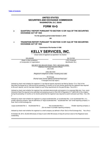 Miniature Kelly Services
 10-Q Rapport trimestriel  