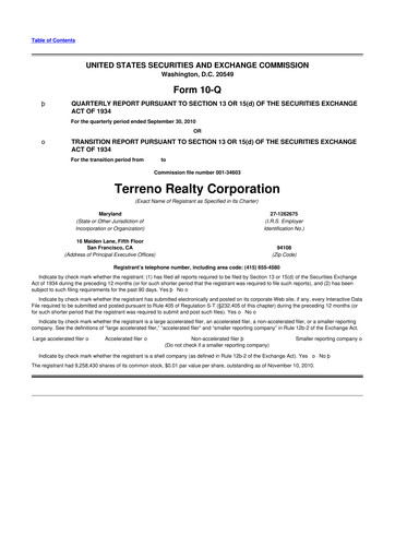 Thumbnail Terreno Realty
 10-Q Quarterly Report FY 