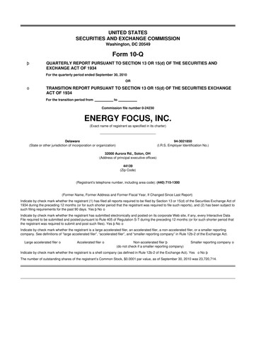 Miniature Energy Focus 10-Q Rapport trimestriel  
