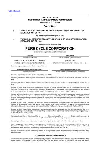 Thumbnail Pure Cycle (water) 10-K Annual Report 