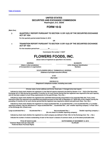 Thumbnail Flowers Foods
 10-Q Quarterly Report FY2010 