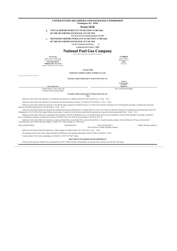 Thumbnail National Fuel Gas
 10-K Annual Report 2010