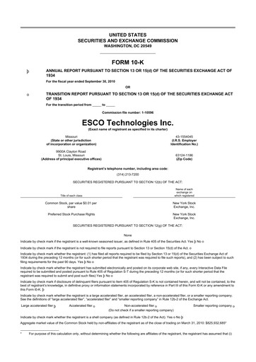 Thumbnail ESCO Technologies
 10-K Annual Report 2010