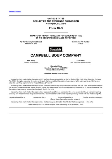 Thumbnail 
Campbell's 10-Q Quarterly Report FY2011 