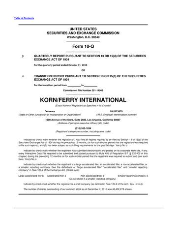 Miniature Korn Ferry
 10-Q Rapport trimestriel  