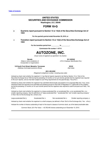 Thumbnail AutoZone 10-Q Quarterly Report FY2011 