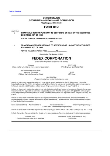 Thumbnail FedEx 10-Q Quarterly Report FY2011 