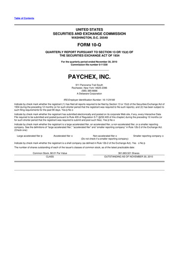 Thumbnail Paychex 10-Q Quarterly Report FY2011 