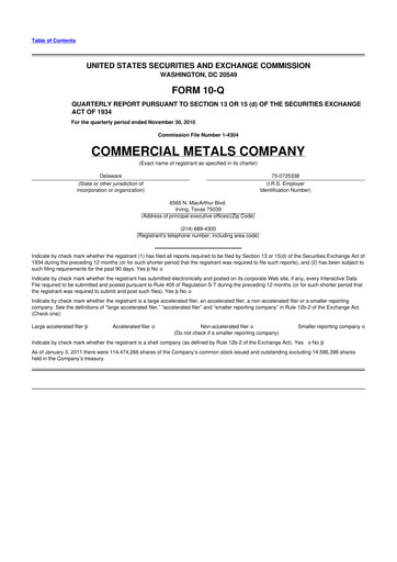 Thumbnail Commercial Metals Company 10-Q Quarterly Report FY2011 