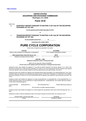 Thumbnail Pure Cycle (water) 10-Q Quarterly Report FY 