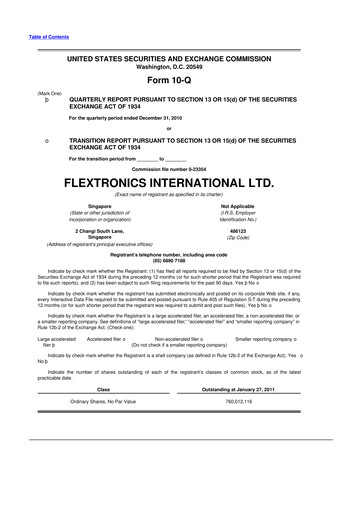 Thumbnail Flex 10-Q Quarterly Report FY2011 