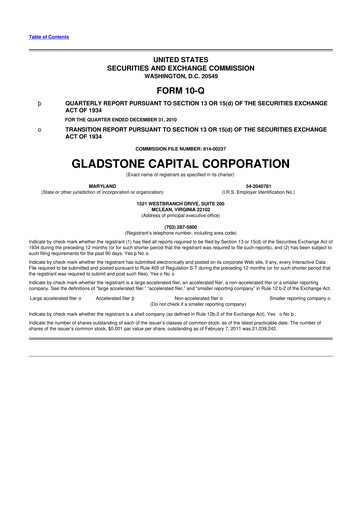 Thumbnail Gladstone Capital Corporation 10-Q Quarterly Report FY 