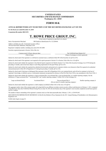 Thumbnail T. Rowe Price
 10-K Annual Report 2010