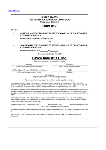 Miniature Cavco Industries 10-Q Rapport trimestriel  