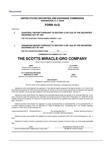 Thumbnail ScottsMiracle-Gro 10-Q Quarterly Report FY2011 