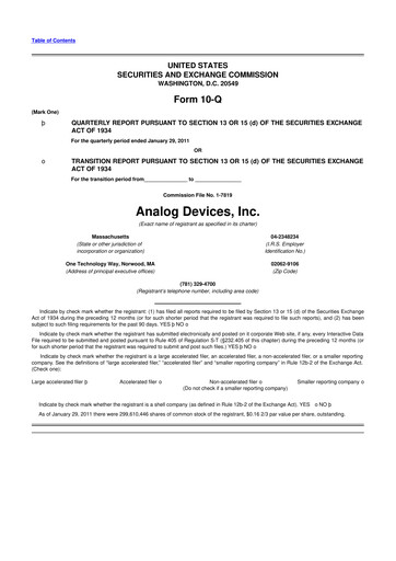 Thumbnail Analog Devices 10-Q Quarterly Report FY2011 