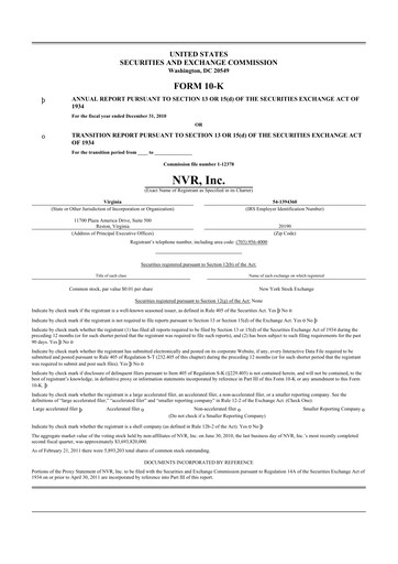 Thumbnail NVR 10-K Annual Report 2010