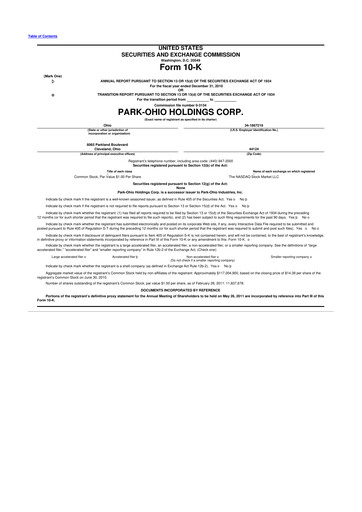 Thumbnail ParkOhio Holdings Corp. 10-K Annual Report 