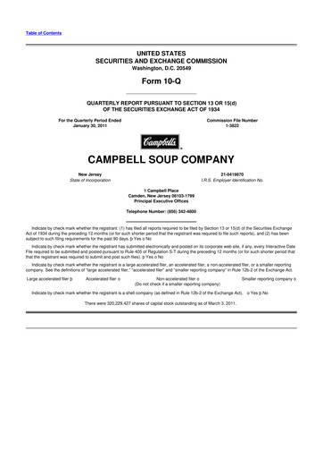 Thumbnail 
Campbell's 10-Q Quarterly Report FY2011 