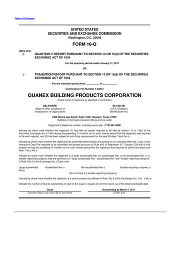 Miniature Quanex Building Products 10-Q Rapport trimestriel 2011 