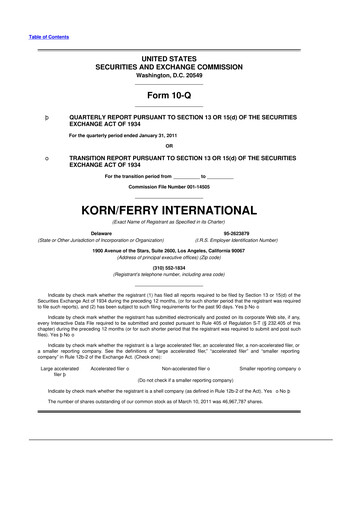 Miniature Korn Ferry
 10-Q Rapport trimestriel  