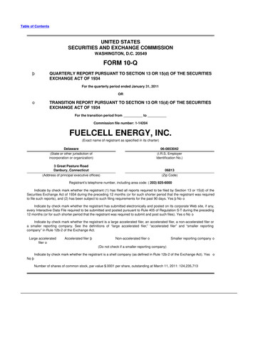 Thumbnail FuelCell Energy
 10-Q Quarterly Report FY 