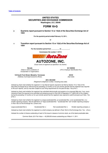 Thumbnail AutoZone 10-Q Quarterly Report FY2011 