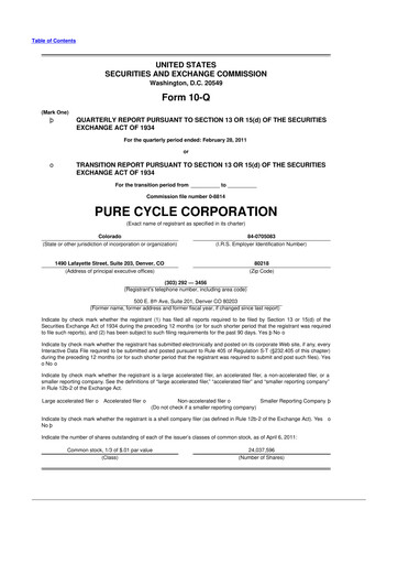 Thumbnail Pure Cycle (water) 10-Q Quarterly Report FY 